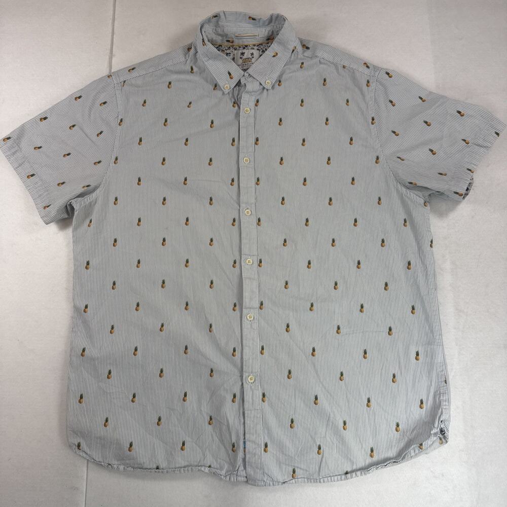 Denim & Flower Ricky Singh Blue Pinstripe Pineapples Shirt Men’s Sz XL Summer